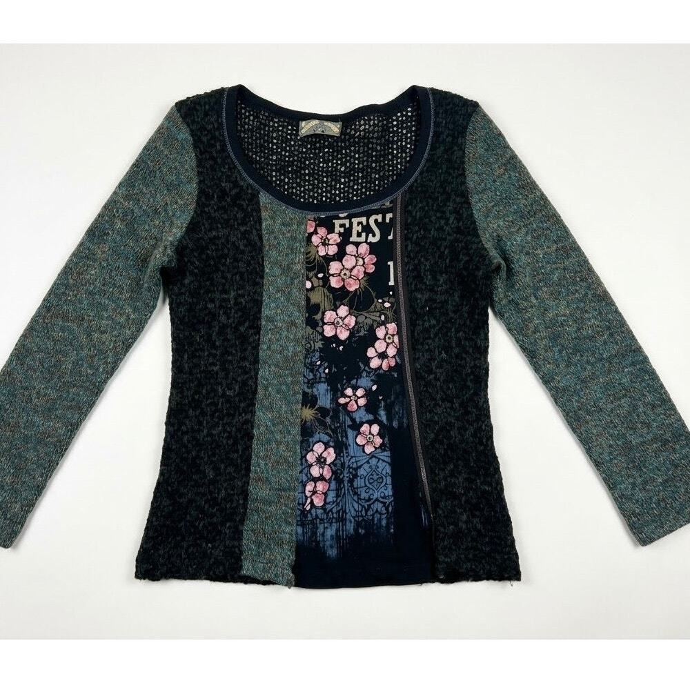 Y2K Vanilla Sugar Patchwork Knit Floral Top Sweater vintage practical magic